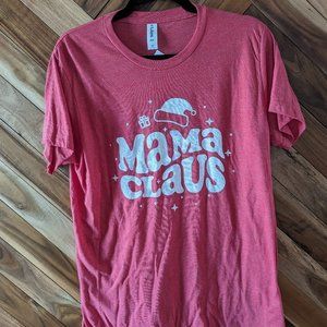 🎉 4 for $25 🎉Tultex Mama Claus Soft Crew Neck Short Sleeve Graphic Tee Red NWT